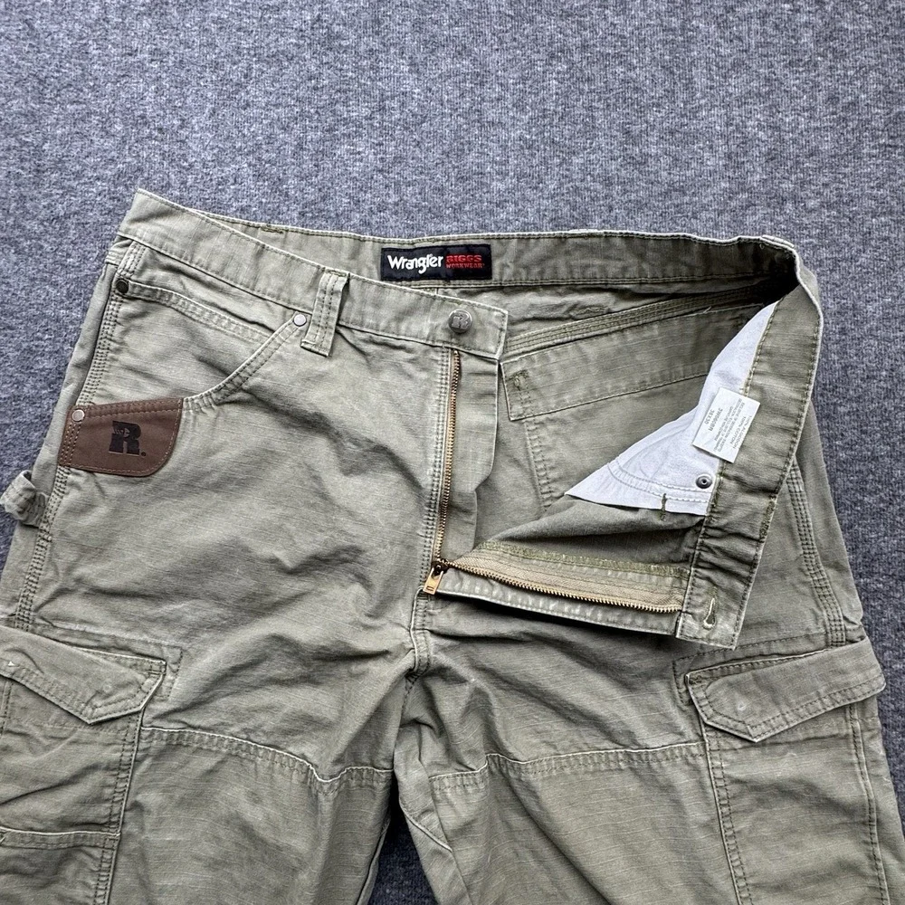 Wrangler Riggs Canvas Double Knee Cargo‎ Pants Green Carpenter Men's 38x30 Work